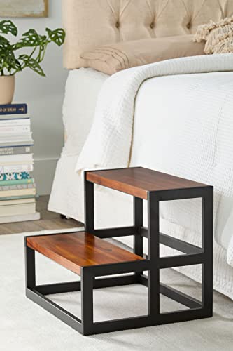 Design 59 inc Acacia Hardwood Step Stool/Bed Steps/Plant Stand, NO Assembly Required Retro Walnut