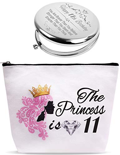 Gifts for 11 Year Old Girls,11th Birthday,11th Birthday Decorations for Girls,11 Year Old Girl Birthday Gifts,Birthday Gift for 11 Year Old Girl,11th Birthday Makeup Bag & Mirror,11 Happy Birthday
