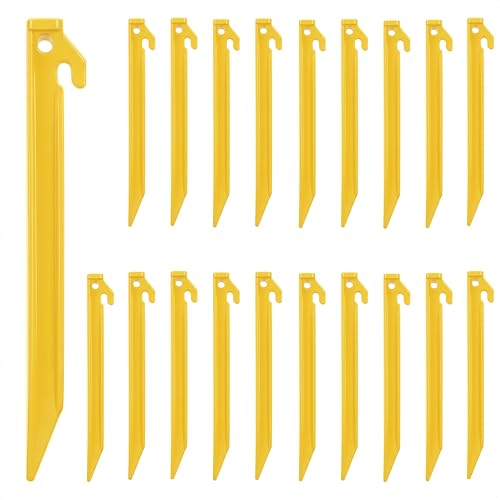 Oualhoo 8.9 Heavy Duty Plastic Tent Stakes Sturdy Tent Pegs for Camping Outdoor Sand Beach Durable Canopy Stakes Lightweight Rust-Free Anchors for Yard Inflatable 20 PCS