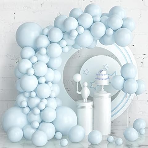 Blue Balloons 105 Pcs Macaron Blue Balloons Garland Arch Kit, Pastel Blue Latex Balloons Different Sizes 5 10 12 18 Inch Light Blue Balloon for Birthday Baby Shower Wedding Bridal Party Decorations Cover