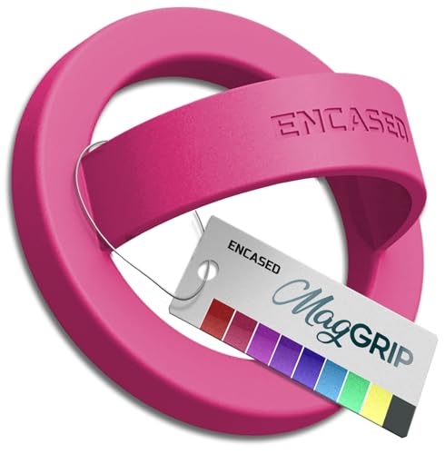 Encased Magnetic Phone Grip Holder (Compatible with MagSafe) Thin Silicone Finger Loop Ring for iPhone (Dark Pink)