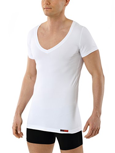 ALBERT KREUZ Camiseta Interior Blanca para Hombre de Tejido técnico algodón-Coolmax® – antisudor, Piel Seca – de Manga Corta y con Cuello de Pico Profundo M