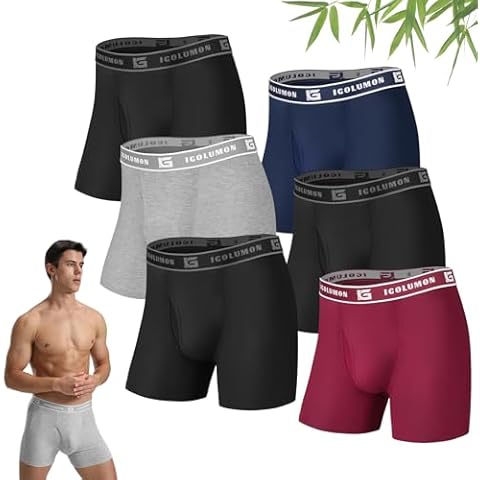 IGOLUMON Mens Underwear Boxer Briefs 6 Pack Breathable Boxers for Men Soft Tagless Underwear Trunks with Fly Cover