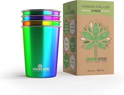 Greens Steel 10oz Rainbow Stainless Steel Tumbler (4 Pack) - Premium Metal Drinking Glasses | Stackable Durable Cup | Great for Kids
