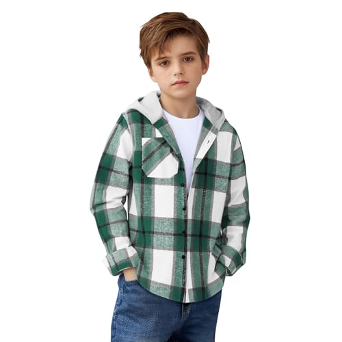 Hvyesh Boys Flannel Shirts Fall Jacket with Hood Boys Plaid Shirt Jackets 3-13T2