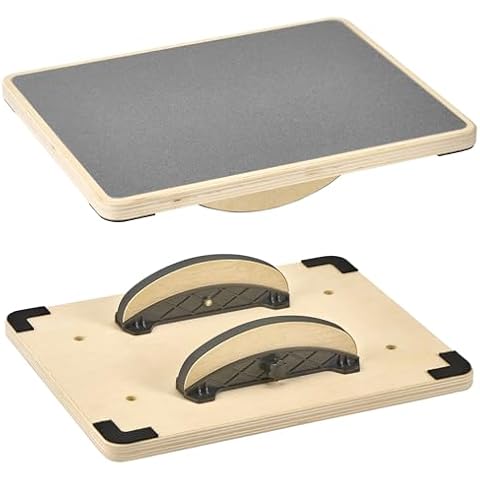 JSLOVE Balance Board Professional - 400LBS Anti-Slip Wobble Board for Adults, 2-in-1 Core Strength Trainer and Physical Therapy Aid, Wooden Standing Board for Leg Workout,Grey Cover