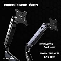Invision Doppel-Monitorarm für Bildschirme von 24-35 Zoll, ergonomisch, höhenverstellbar (gasunterstützt), neigbar, drehbar und ausziehbar, VESA 75 mm und 100 mm, Gewicht 2 kg bis 15 kg (MX900) – Ansicht 4