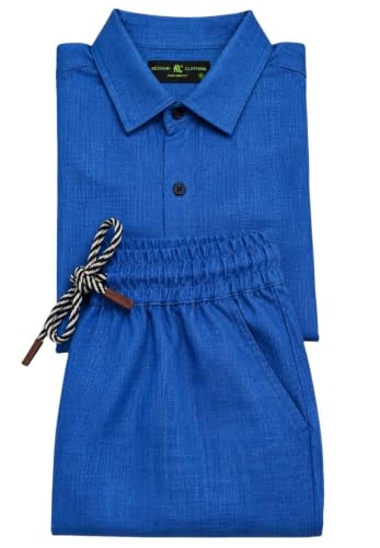 Image of Men's Premium Linen Co-Ord Set | Regular Fit Full Sleeve Solid Shirt with Drawstring Trouser | Breathable Linen Casual Outfit for Summer, Travel, Beach, Vacation & Daily
