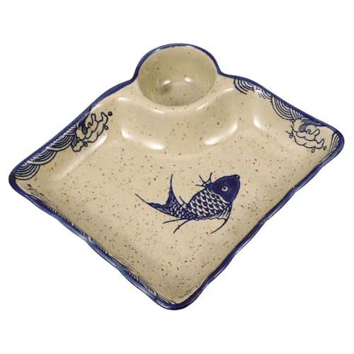 FIXOSHEE Plato de Sushi Cerámico con Compartimento para Salsa Diseño Compacto y Práctico para Servir Aperitivos y Dumplings Cocina y Eventos