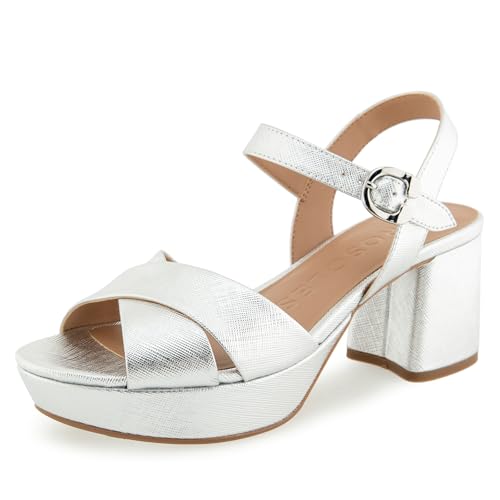 Aerosoles Women's COSMOS Heeled Sandal, SILVER METALLIC TEXTURED FAUX LEATHER, 9M