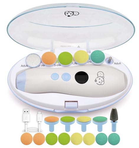Image of Rechargeable 22 in 1 Baby Nail Trimmer, Usage Labeled Case, 13 Extra Replacement Tools, Royal Angels Electric Nail File with LCD display, Newborn Toddler Nail Care Clipper Kit (Rechargeable,WhiteBlue)