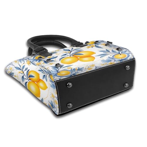 Leather Shoulder Bag for Women, Lemons Sicily Studded Purse Summer Fruit Crossbody Handbags Punk Hobo Bag with Adjustable Strap4