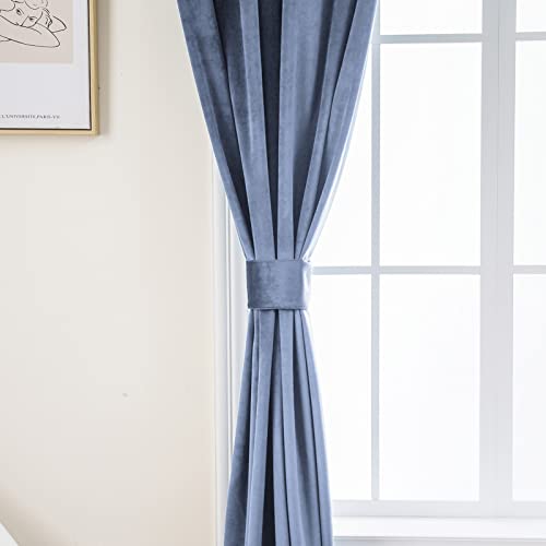 PLEASANT BOULEVARD | Velvet Curtains [2 Panels] Elegant Living Room Bedroom Window Drape Curtain, Grommet Eyelet Style (52" W x 63" L, Stone Blue) by PLEASANT BOULEVARD - Image 6