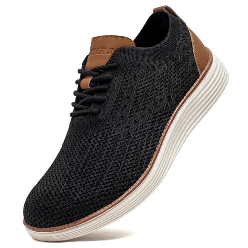 GUBARUN Mens Casual Dress Shoes Knit Mesh Oxfords Lace Up Lightweight Fashion Sneakers for Business Office and Everyday Comfortable Black