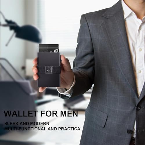 Image of TOYFID Slim Pop Up Wallets,Men's Front Pocket Card Holder with RFID Blocking Expandable Backplate & Cash Band Aluminum Minimalist Wallet Gift for Boyfriend /Dad /Friends Holds 12+ Cards,Grey