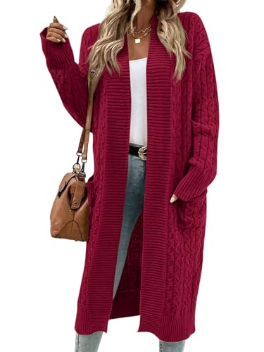 Image of Onedreamer Womens Long Cardigan Sweaters Open Front Cable Knit with Pockets