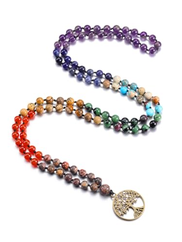 PiercingJak Mala Kette 108 Perlen Gebetskette mit Lebensbaum...