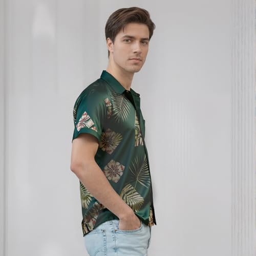 Image of Men's Hawaiian Shirt Tops Vintage Short Sleeve Button Down Beach Shirt Male Tropical Floral Summer Pullover Party Holiday