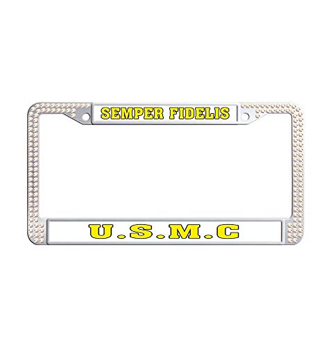 Nuoyizo Semper Fidelis USMC Sparkle Crystal License Cover Holder Bling Rhinestones Personalized Metal Waterproof Stainless Steel Car Licence Plate Covers (Colorful)