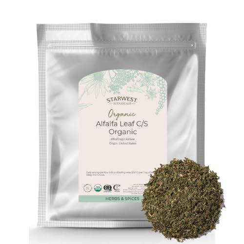 Starwest Botanicals Organic Alfalfa Leaf - Dried Loose Leaf Herb Use in Tea Juice & Smoothies Cut & Sifted Certified Kosher Non-GMO - Bulk 1 lb Bag