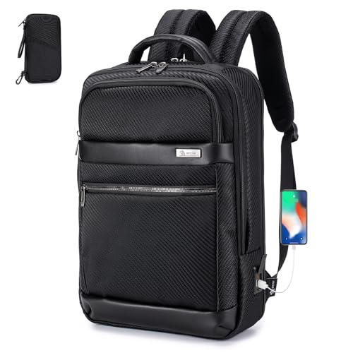 BAGZY Laptop Arbeitsrucksack Herren 17,3 Zoll,Wasserdicht Rucksack Business Rucksack Herren USB Anschluss für Schule Reisen Geschäft Alltag Business ,Schwarz