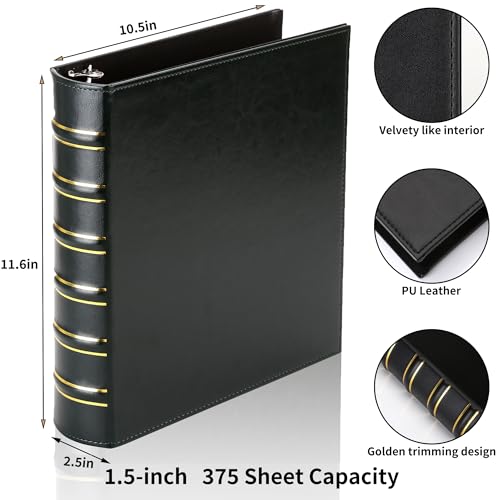 Image of LETVPVOW Vintage Hardback 3 Ring Binder 1.5 Inch, Professional Leather Binder 3 Ring, Three Ring Binders Fits 8.5 x 11, D Ring Binders for Photo Album, Home, School and Office Supplies- Dark Green