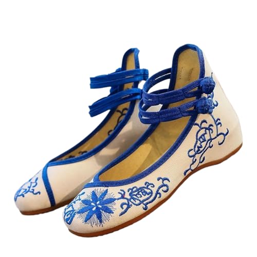 Ballerines brodées en toile bleu pour flâner en ville avec confort