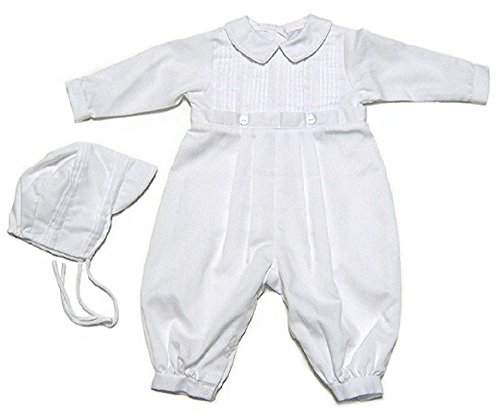 Baby Boys Christening Outfit, Pique Christening Baptism Long Sleeve (0-3 M) White