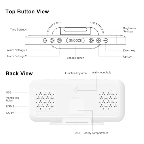 ALANAS Slim Digital Alarm Clock, Big Mirror Display with Dual USB Charger Ports - image 8