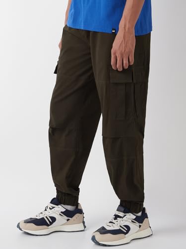 Image of Bewakoof Men's Solid Oversized Fit Twill Joggers