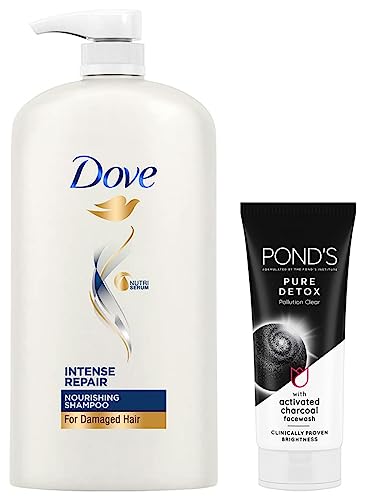 Image of Dove Intense Repair Shampoo, 1L & Pond's Pure White Anti Pollution With Activated Charcoal Facewash, 100g