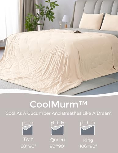 Momcozy Life CoolMurm Cooling Comforter for Hot Sleepers, King/Cali King 106"x90" Soft Breathable Pregnancy Cooling Blanket, 3-Second Cooling, 8 Hours+ Stay Cool All Night, Beige Yellow