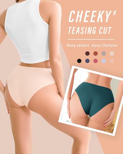 Image of UNDER THE SEA Seamless Underwear for Women Plus Size Mid Rise Lingerie Brief Sexy No Show Panties Womens Cheeky 5 Pack XS-3XL