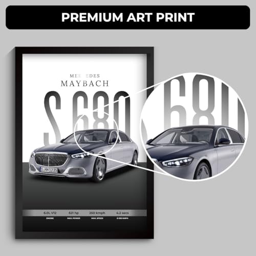 Image of Mercedes Maybach Poster | Framed Maybach S680 A4 Sized (31 x 23 cm) | Mercedes Car Poster for Wall, Gift for Boys, S Class Posters Frames | Car Posters for Wall, Bedroom, Hostel, Study Room,Desk (F 043)