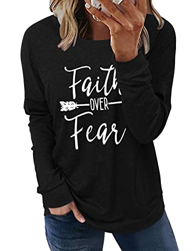 onlypuff Faith Over Fear Shirts for Womens Graphic Sweatshirts Long
