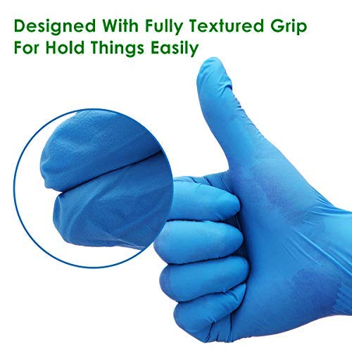 Blue Nitrile Gloves,Case of 100,4 mil Disposable Gloves,Latex Free,Powder Free,Nitrile Exam Gloves,Textured Extra Strong Cleaning Gloves for Women and Men Use,Color Blue,Size Medium - Thumbnail 3