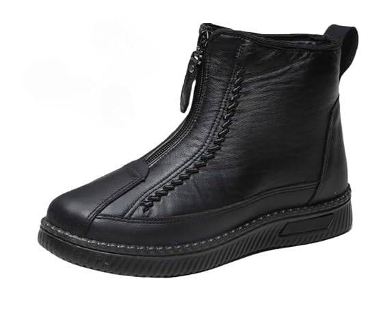 Womens Winter New Fleece Thickened Warm Soft Bottom Cotton Boots Waterproof Slip-on Snow Shoes Leather Ankle Booties