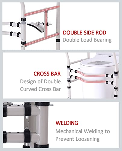 Alaisee Toilet Rail Bathroom Safety Frame Medical Railing Helper For Elderly,Handicap,Disabled,Seniors,Bariatric Assist Handrail Grab Bar Adjustable Height And Width,With Large Non-Slip Mats #TOP3