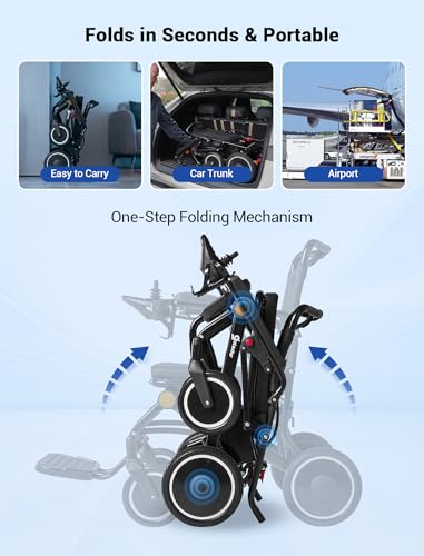 Image of Aotedor Electric Wheelchair for Adults, 48 lbs Lightweight Foldable, 15 Miles Range, 500W Dual Motor All-Terrain, Airline Approved Portable Power Wheelchair for Seniors, Jet Black