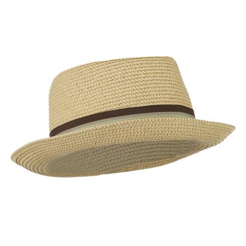 Kid's Pork Pie Stripe Band Fedora - Beige4