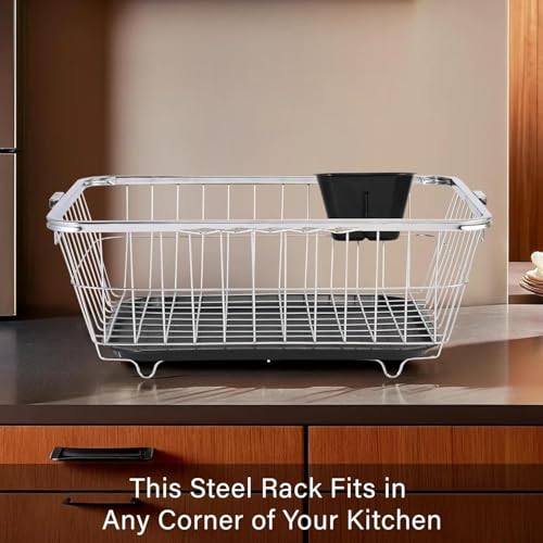 Image of E-COSMOS Stainless Steel Basket for Utensils Dish Drainer Kitchen Organizer | After Wash Utensils Basket /Dish Drying Rack Suitable,Crockery, Plates & Bowl with Spoon Holder (22x16x9 in) (Large)