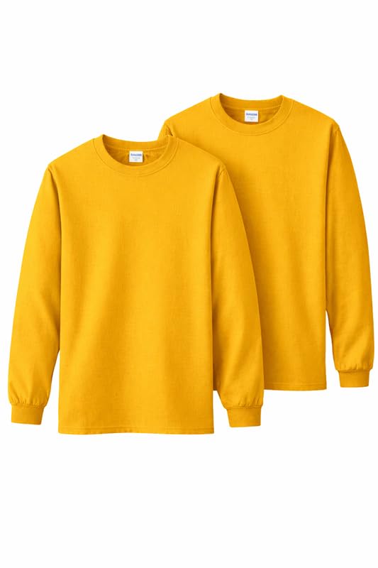 Image of Gildan Men's Long Sleeve T-Shirt 100% Cotton (G2400) 2-Pack Gold