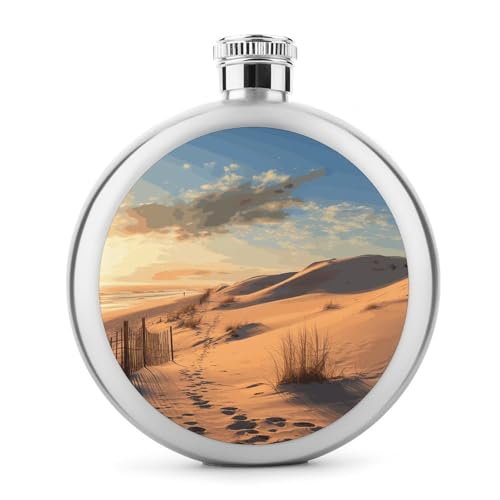 Stainless Steel Wine Bottle Liquor Container Sand Dunes Print Leak Proof Hip Flask Durable for Camping Hiking Travel Festivals