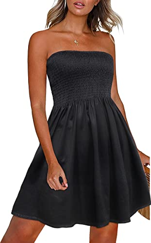 Image of Summer Dresses for Women Strapless Sundress Floral Print Beach Cover Ups