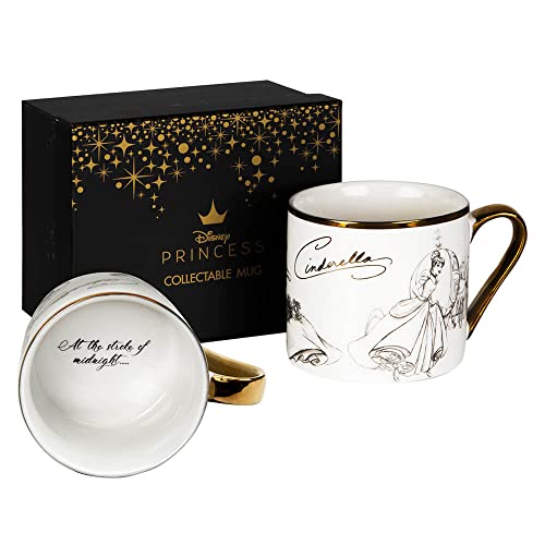Disney Taza de cerámica coleccionable de Cenicienta clásica en caja con borde dorado y mango