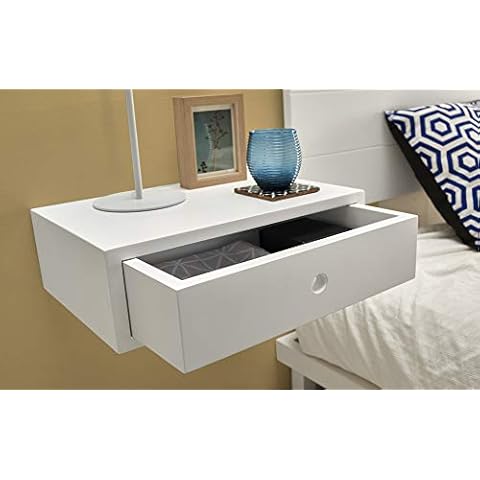 HOGAR24 ES - Pack 2 Mesitas de Noche Flotantes Madera Maciza Color Blanco con 1 Cajón Cover