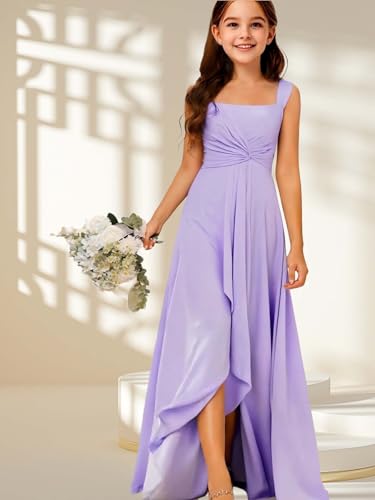 Chiffon A Line Flower Girls Dresses with Slit Junior Bridesmaid Dress Sleeveless Girls Wedding Party Dress4