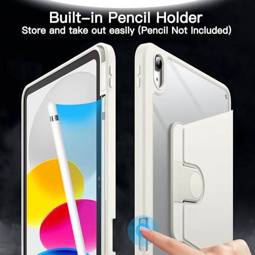 JETech Rotating Case for iPad (A16) 11th/10th Generation (2025/2022) with Pencil Holder, 360 Degree Rotation Protective Stand Cover Clear Back, Auto Wake/Sleep (White) by JETech - Image 5