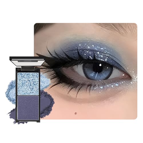 Dual Matte Eyeshadow Palette Icy Blue Shimmer & Smoky Violet Matte, Highly Pigmented Glitter & Matte Cream Eye Shadow, Blendable Eye Shadow for Smokey Eye Makeup, Party, Night Out, Daily Makeup 02#