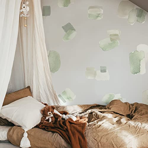 Astrkiz Fabric Wall Stickers, Abstract Green Watercolor Brush Strokes Wall Decals Peel And Stick, Kid Wall Sticker Decals Art Mural Decor Nursery Wallpaper For Kids Bedroom Living Room Playroom #TOP4